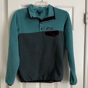 Patagonia Teal and Charcoal Snap-Front Synchilla Fleece Pullover